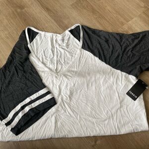 Torrid White and Gray Raglan Sleeve V-Neck T-Shirt